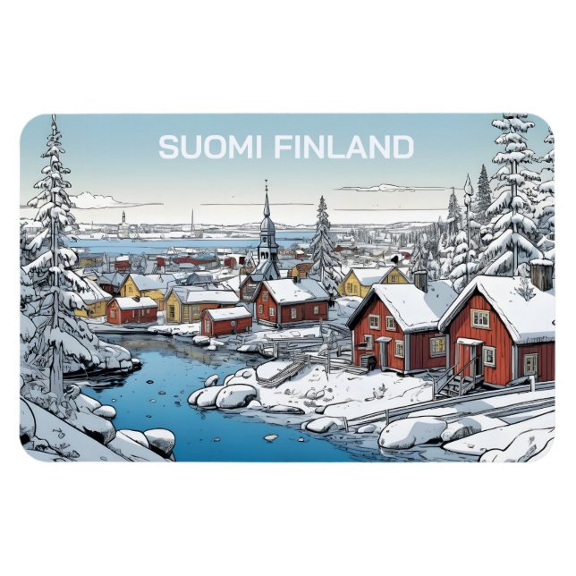 Vinterillustration för Finland Magnet (Horisontell)