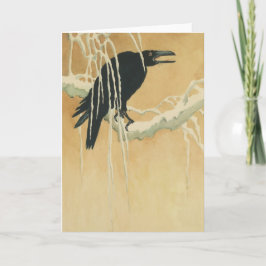 Vinterillustration på en träd gren kråka kort