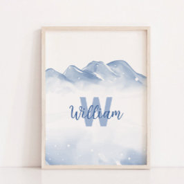 Vinterinledande monogram Namn Nursery Wall Decor Poster