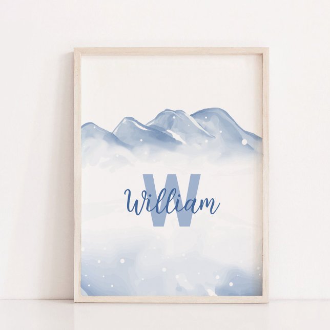 Vinterinledande monogram Namn Nursery Wall Decor Poster (Winter Initial Monogram Name Nursery Wall Decor)