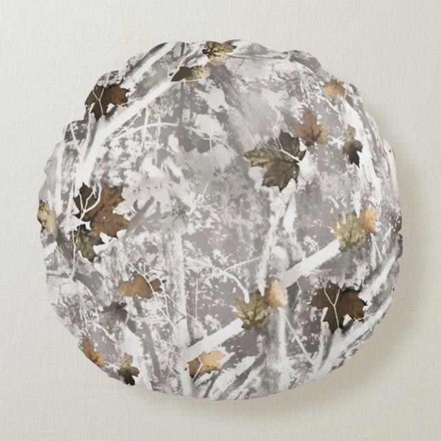 Vinterjaktkamuflage utseende rund kudde (Framsidan)