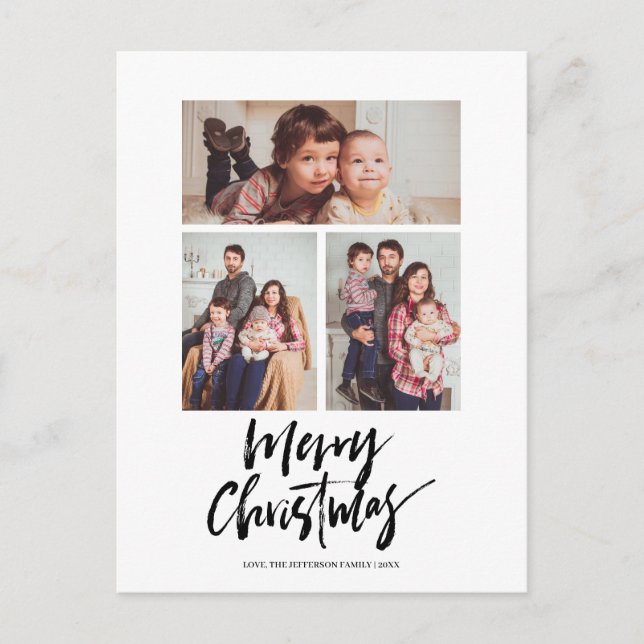 Vinterjul 3 Photo Collage Helgdag Vykort (Framsida)