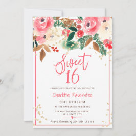 Vinterjul blommigt Vattenfärgfoto Söt 16 Inbjudningar