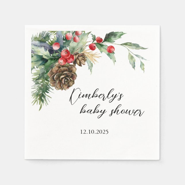 Vinterjul Evergreen Baby Shower Pappersservett (Framsidan)