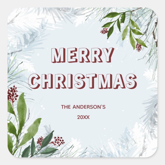 Vinterjul Fyrkantigt Klistermärke (Framsida)