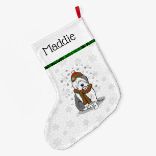 Vinterjul Gamla engelska Sheepdog Grått 1 Cute Stor Julstrumpa