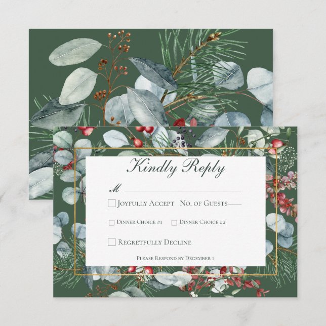 Vinterjul Greenery Grönt Bröllop OSA Kort (Fram/baksida)
