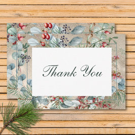 Vinterjul Greenery Guld Bröllop Tack Kort