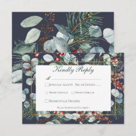 Vinterjul Greenery Navy Bröllop OSA Kort