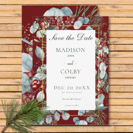 Vinterjul Greenery Red Bröllop Spara Datumet