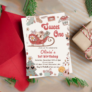 Vinterjul Groovy Sweet One 1st Birthday Inbjudningar