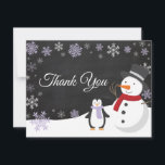 Vinterjul Helgdag Snowflake Tack Kort<br><div class="desc">Vinterjulens Helgdag Snowflake Tack-kort. Snögubbe och Penguin. Bakgrund till kretskort. Svarta och vita. Lila Snowflake. Kärlek och Tack, vackert skript. Lägg till ditt meddelande på baksidan eller lämna tom och skriva. Om du vill göra ytterligare anpassningar klickar du på knappen Anpassa och användor verktygen som är utformat för att ändra...</div>