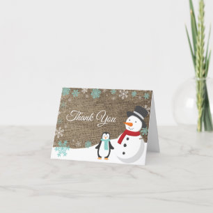 Vinterjul - Helgdag Teal Snowflake Burlap Tack Kort