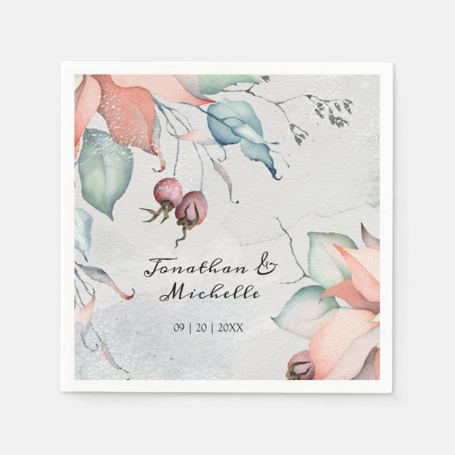 Vinterjul Helgdag Watercolor Bröllop Pappersservett (Framsidan)