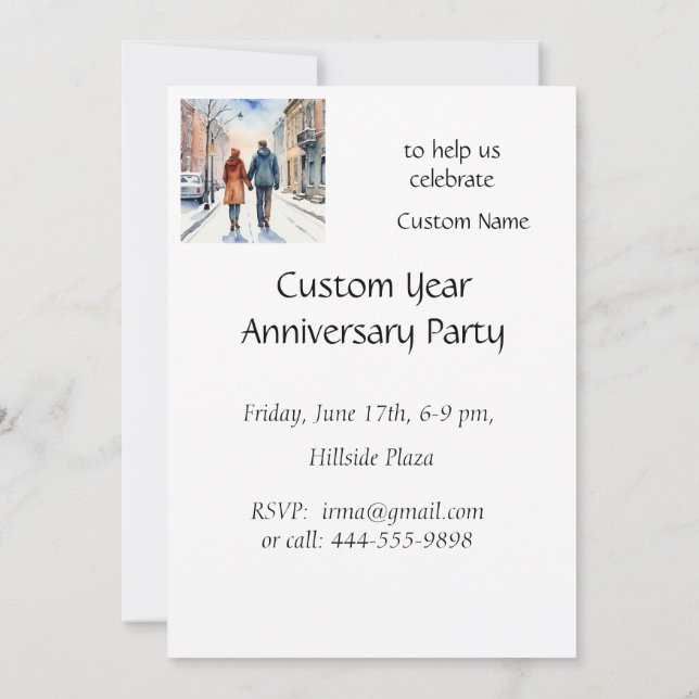 Vinterjul-minnesdag City Couple Winter Inbjudningar (Baksida)