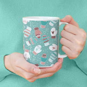 Vinterjul Mittens Mönster i Mint Kaffemugg