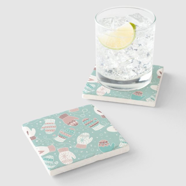 Vinterjul Mittens Mönster i Mint Stenunderlägg (Sidan)