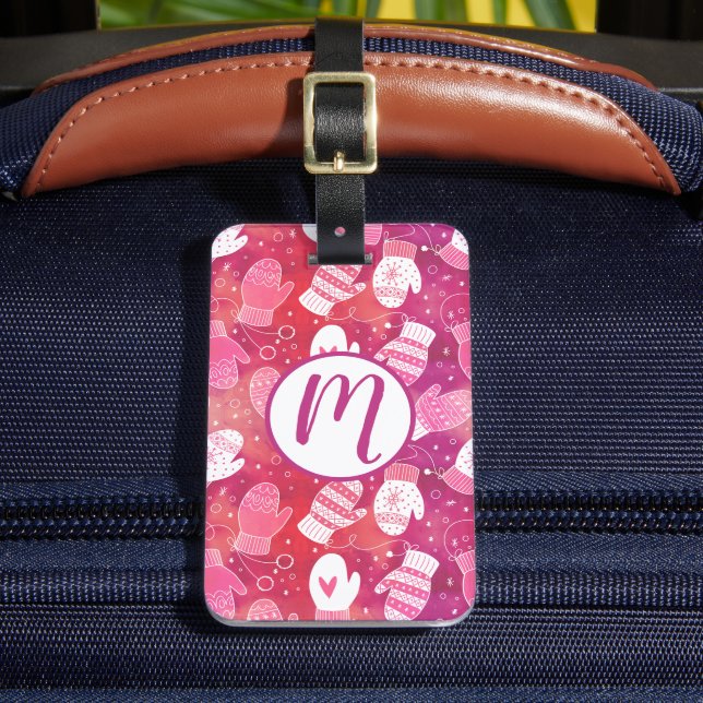 Vinterjul Mittens Mönster i Rosa Bagagebricka (Framsida Insitu 2)