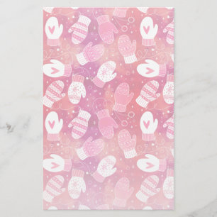 Vinterjul Mittens Mönster i Rosa Brevpapper
