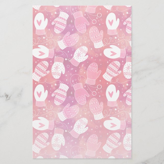 Vinterjul Mittens Mönster i Rosa Brevpapper (Framsida)