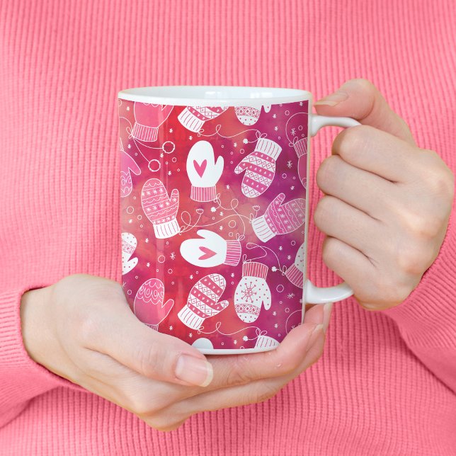 Vinterjul Mittens Mönster i Rosa Kaffemugg (Pink Winter Mittens Pattern Tall Mug)
