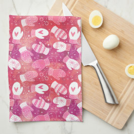 Vinterjul Mittens Mönster i Rosa Kökshandduk