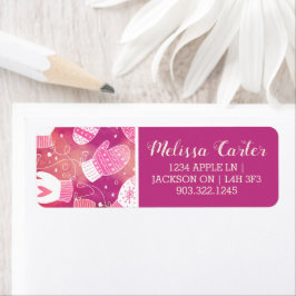 Vinterjul Mittens Mönster i Rosa Returadress Etikett