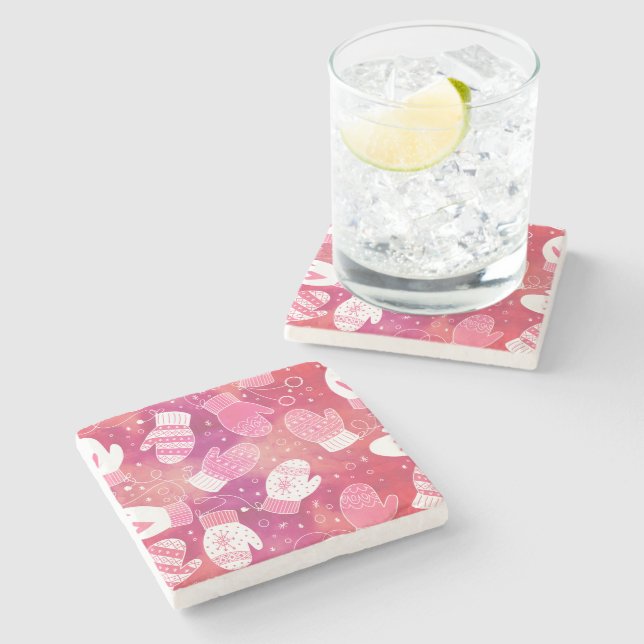 Vinterjul Mittens Mönster i Rosa Stenunderlägg (Sidan)