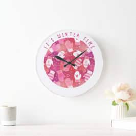 Vinterjul Mittens Mönster i Rosa Stor Klocka