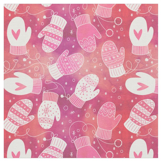 Vinterjul Mittens Mönster i Rosa Tyg (Närbild)
