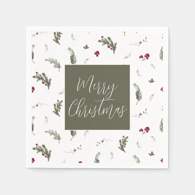Vinterjul Napkins Grönt White Burgundy Pappersservett (Framsidan)