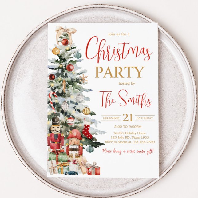 Vinterjul Nutcracker Träd jul Party Inbjudningar (Christmas Tree Nutcracker Christmas Party Invitation)