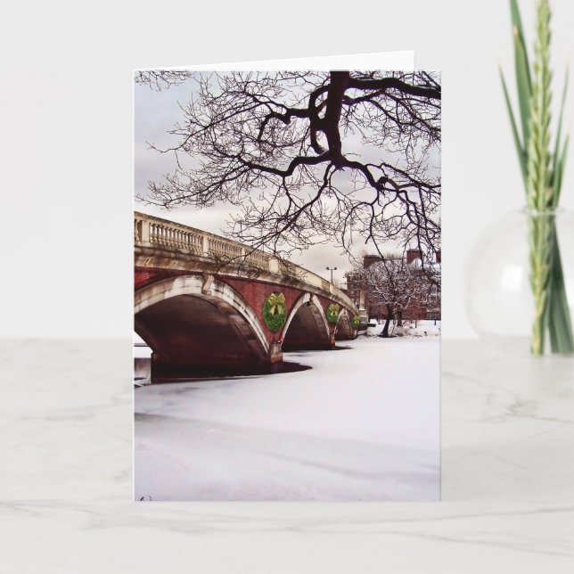 Vinterjul på Charles River Boston Helgkort (Framsida)