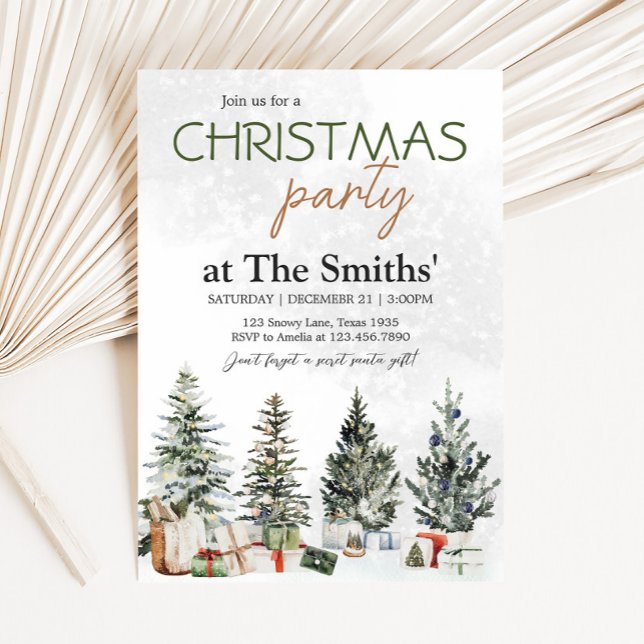 Vinterjul Party Inbjudningar (Winter Wonderland Pine Tree Christmas Party Invitation )