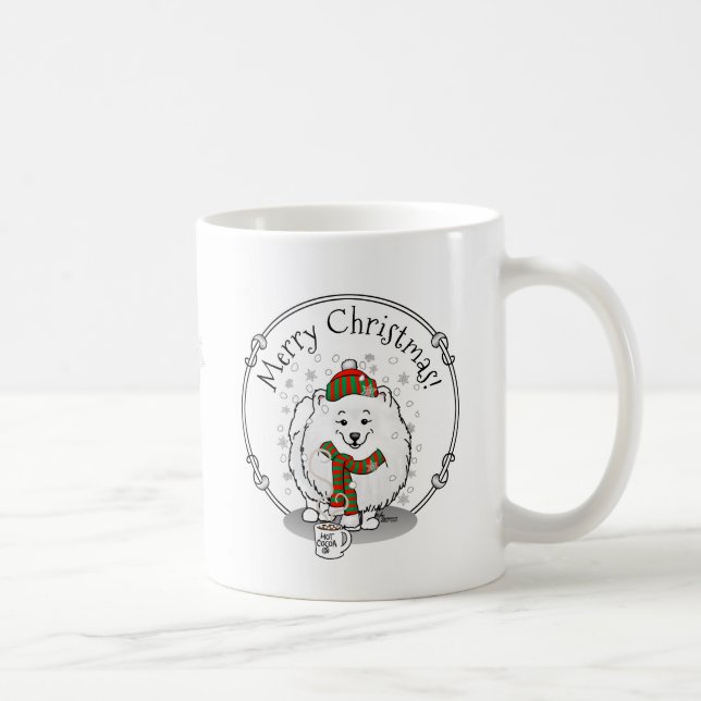 Vinterjul Pommern (vit) Hund Scarf Snö Kaffemugg (Höger)
