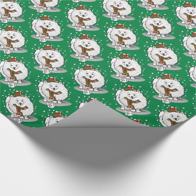 Vinterjul Pommern (vit) Hund Scarf Snö Presentpapper (Hörn)