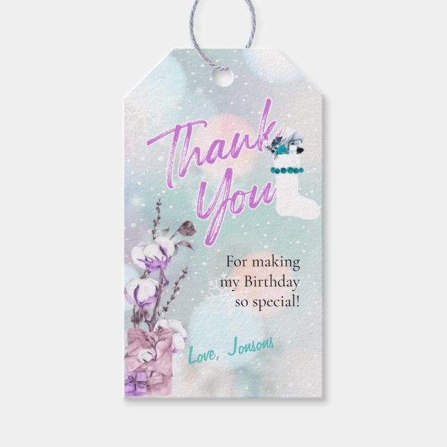 Vinterjul Snowfall Party Tack Märkre Presentetikett (Framsidan)