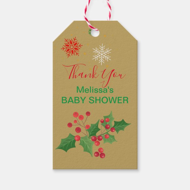 Vinterjul Snowflake Guld Märkre Tack Presentetikett (Framsidan)