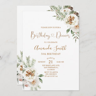 Vinterjul Vit Blommigt födelsedag 30:e middagen Inbjudningar