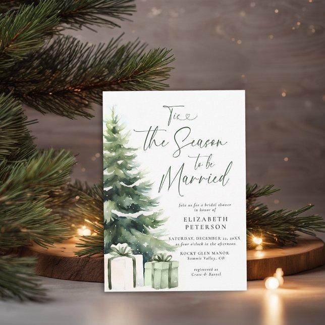 Vinterjulen Gräs Träd Rustic Möhippa Inbjudningar (christmas bridal shower invitation rustic elegant pine tree presents country cozy cottage chic)
