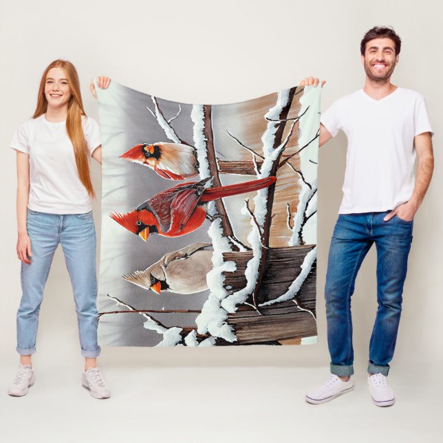 Vinterjulen Snö - vackra röda kardinaler Fleecefilt (På plats)