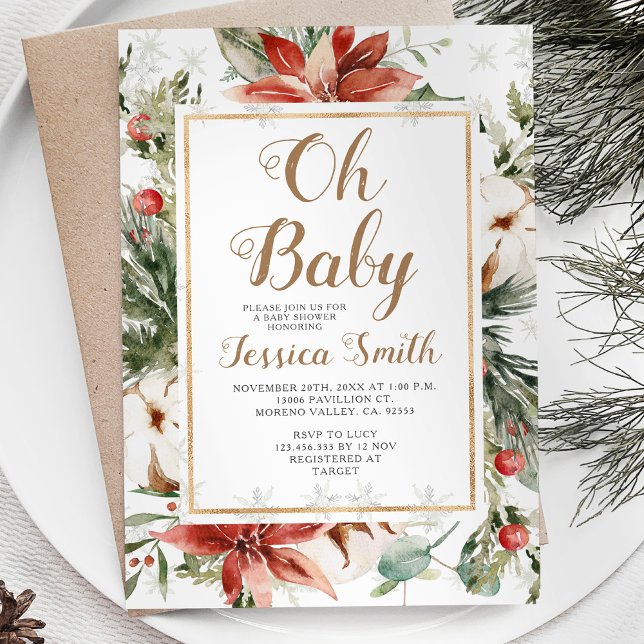 Vinterjulens Blommigt Baby Shower Snöflingor Inbjudningar (Skapare uppladdad)