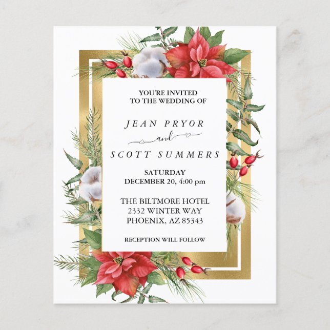 Vinterjulens Blommigt Poinsettia Guld Bröllop (Framsida)