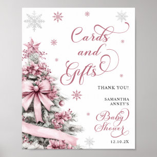 Vinterjulens Rosa Baby Shower Cards Gifts-skylt Poster