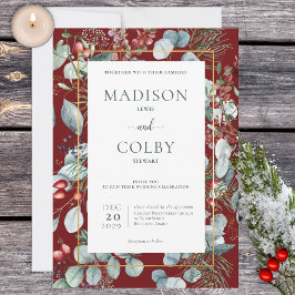 Vinterjulinbjudan till Greenery Red Wedding Inbjudningar