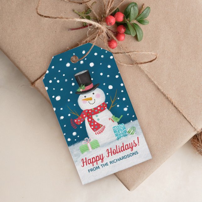 Vinterjulklute Snögubbe Presentetikett (A cute Christmas snowman holiday gift tag. Personalize them with your name.)