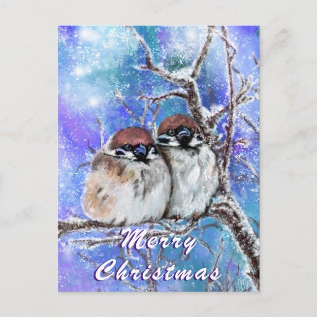Vinterjulkort för familjen Sparrows Vykort (Framsida)