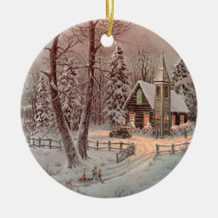 Vinterjulkyrka Scene Julgransprydnad Keramik