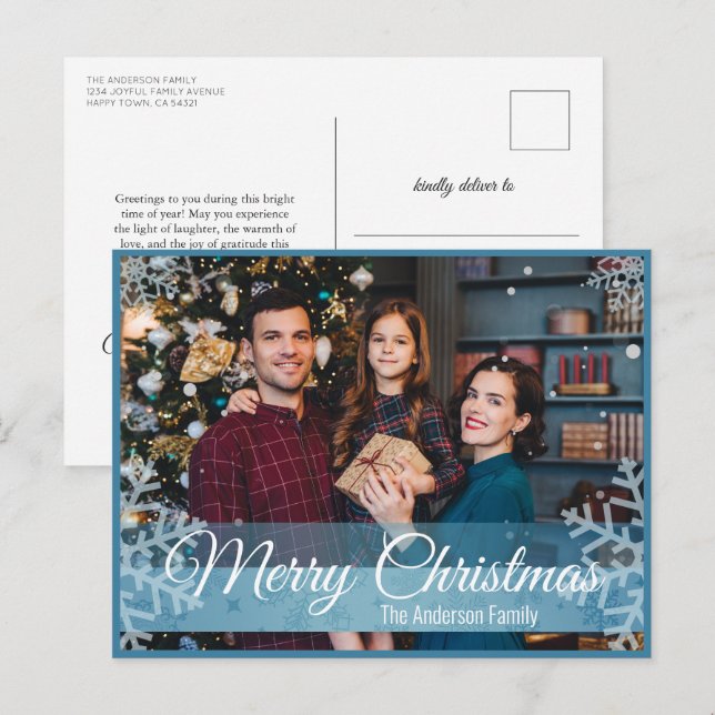 Vinterjullen Snöflingor Blue Ram Photo Helg Vykort (Fram/baksida)