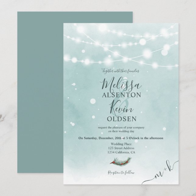 Vinterjullisblåsnan ljus bröllop inbjudningar (Fram/baksida)